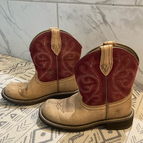 Ariat Fatbaby Embroidered Western Boots Womens size 8 Leather Cowboy Pink Brown - Picture 1 of 6